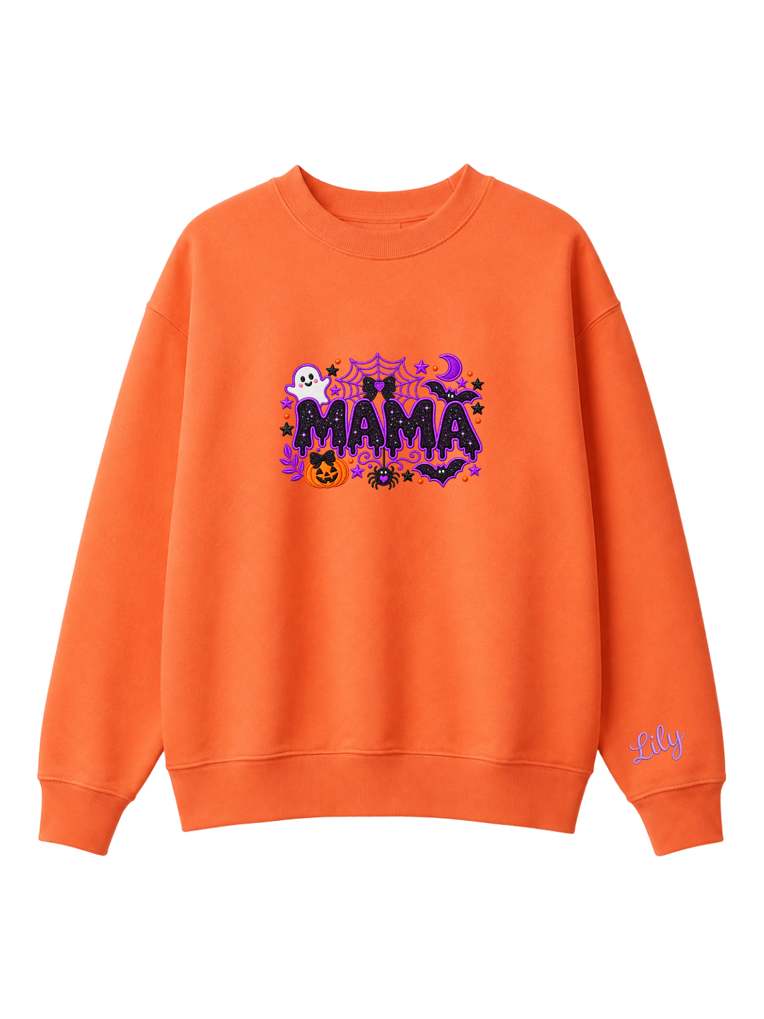 Chaotic Mom Custom Embroided Cute Spooky Mama Glitters Pumpkin Bat Sweatshirt