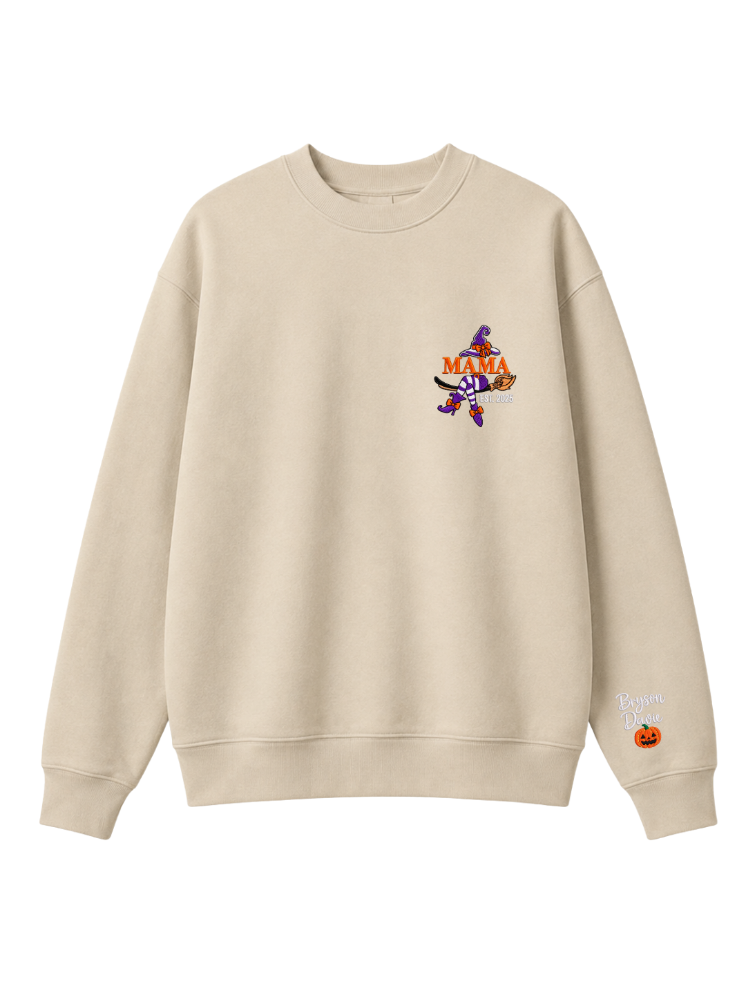 Chaotic Mom Custom Embroided Mama Est Year Witch Legs Broomstick Crewneck Sweatshirt