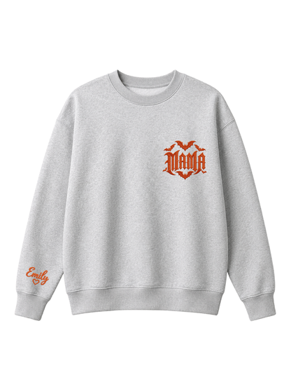 Chaotic Mom Custom Embroided Spooky Gothic Mama Bats Heart Chest Sweatshirt