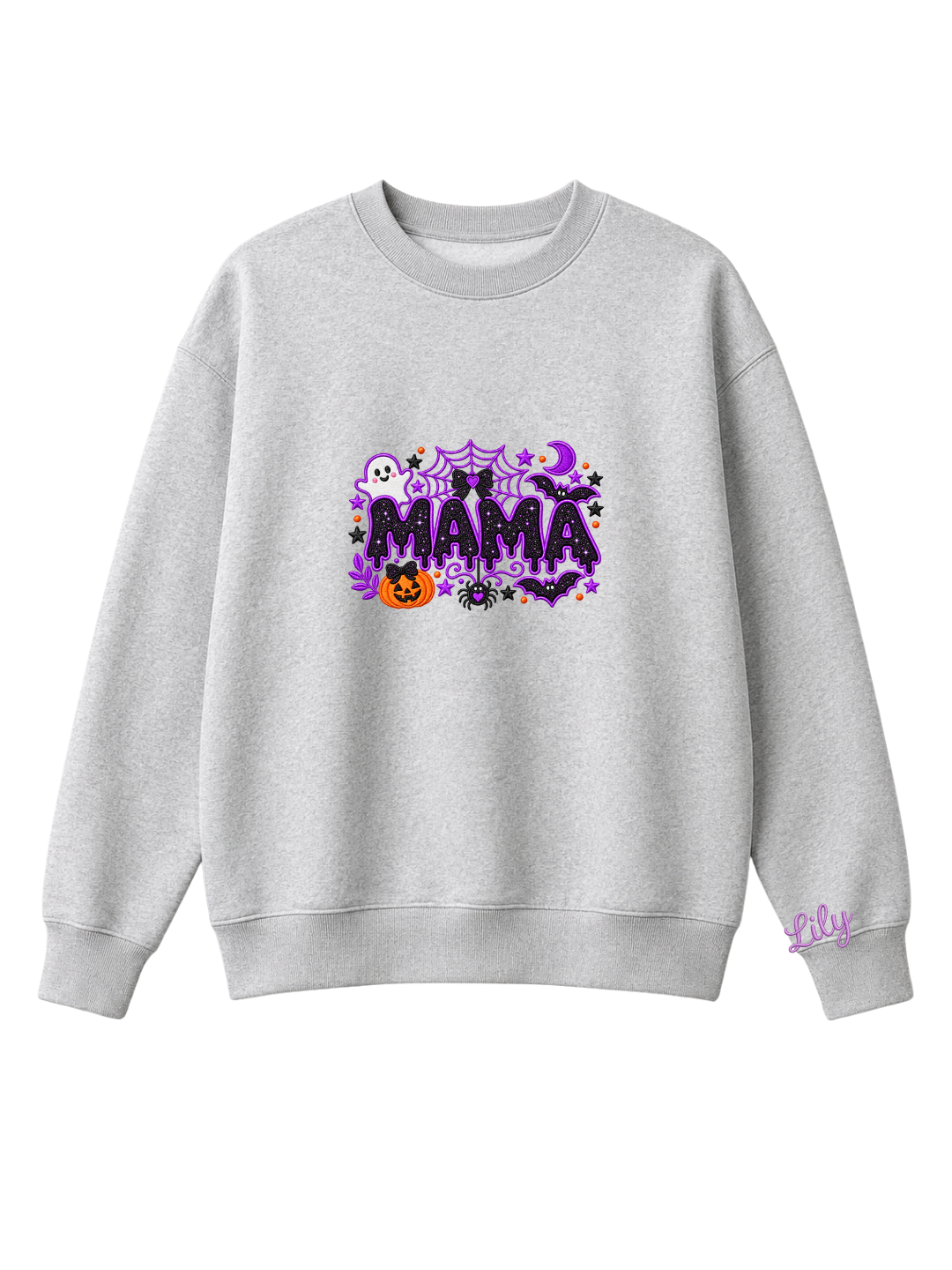 Chaotic Mom Custom Embroided Cute Spooky Mama Glitters Pumpkin Bat Sweatshirt