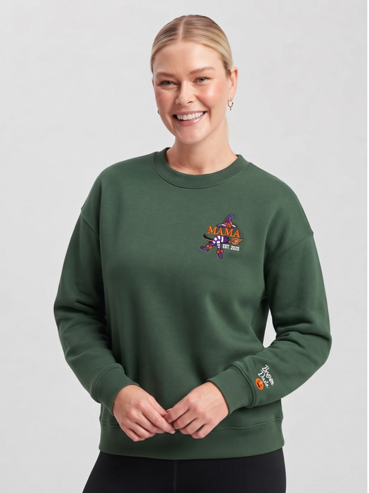 Chaotic Mom Custom Embroided Mama Est Year Witch Legs Broomstick Crewneck Sweatshirt