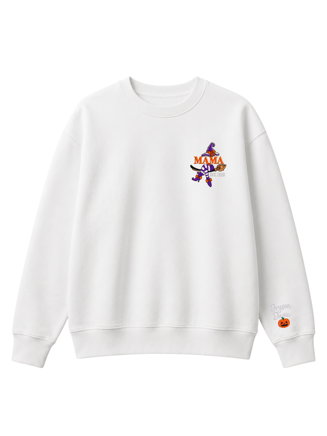 Chaotic Mom Custom Embroided Mama Est Year Witch Legs Broomstick Crewneck Sweatshirt