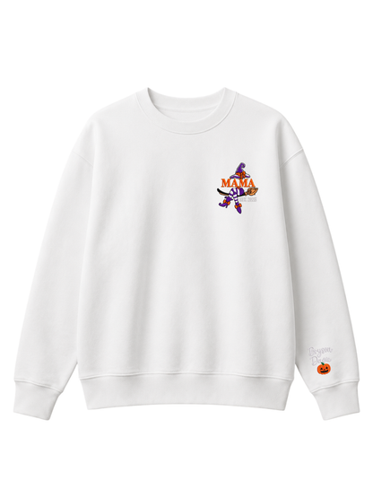 Chaotic Mom Custom Embroided Mama Est Year Witch Legs Broomstick Crewneck Sweatshirt