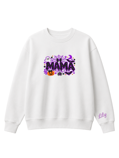 Chaotic Mom Custom Embroided Cute Spooky Mama Glitters Pumpkin Bat Sweatshirt