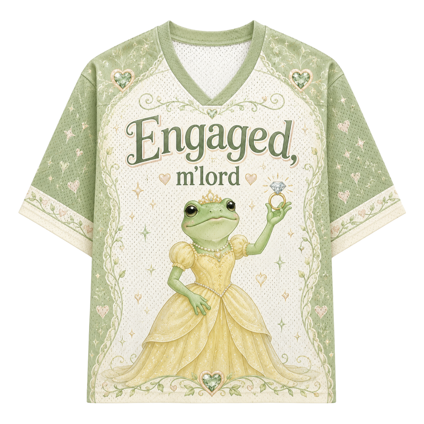 A light blue and white short-sleeve V-neck t-shirt with blue line-art illustrations and text celebrating a 'giving wife,' featuring names 'Oliver + Megan,' 'future Mrs. Miller,' and 'est.