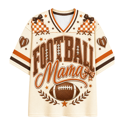 Chaotic Mom Vintage Football Mama Checkerboard Bow Mesh Jersey