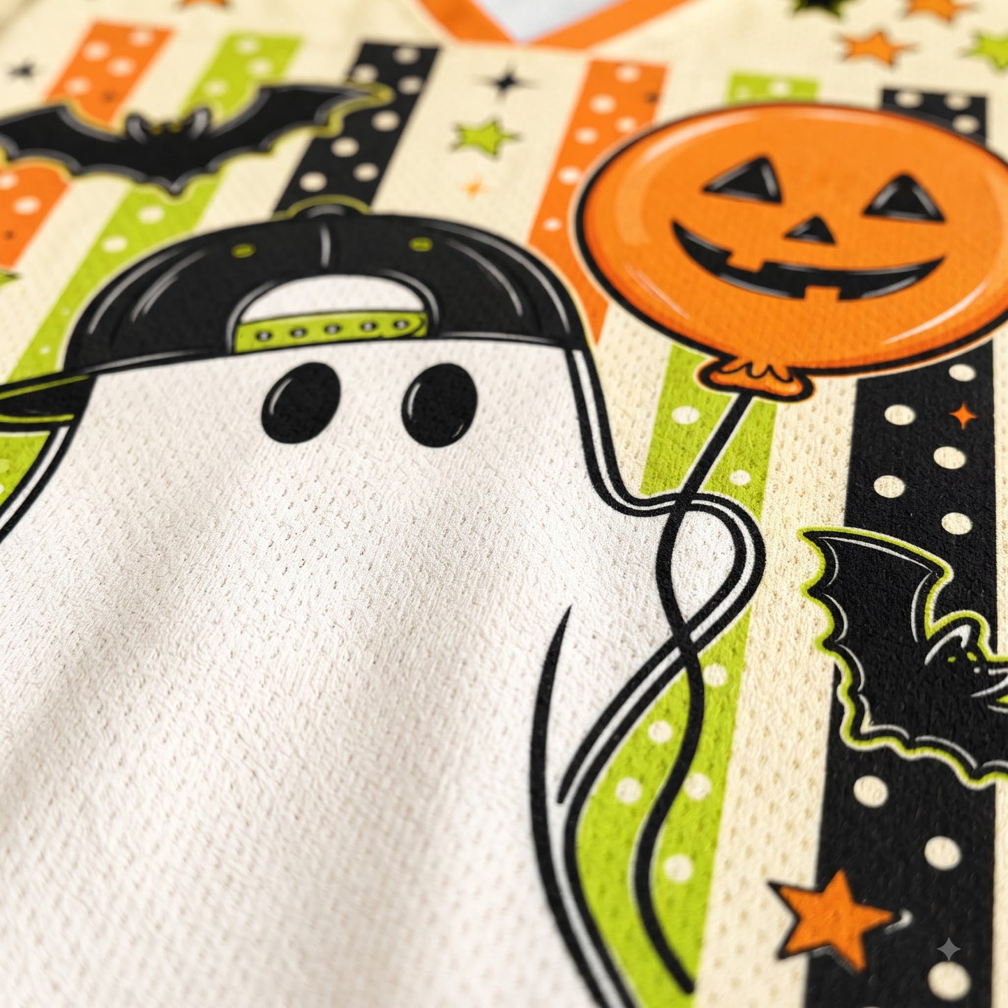 Chaotic Mom Cute Ghost Pumpkin Balloon Stripes Halloween Mesh Jersey