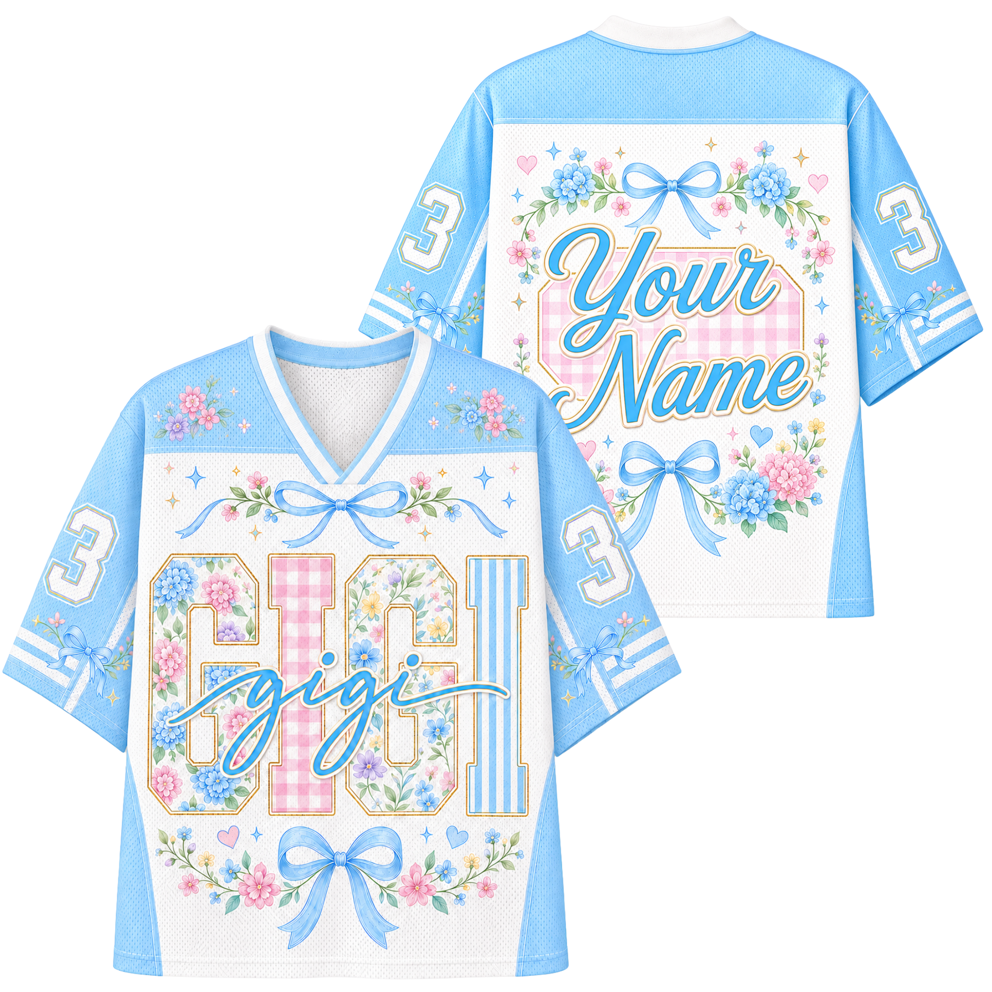 A short-sleeve t-shirt with a Halloween-themed graphic print on the back. The design features a cream-colored top panel with butterflies and floral borders, a dark brown lower body, and a central graphic of a cute ghost wearing an orange bow and holding a jack-o'-lantern basket, surrounded by flowers and the text 'Your Name'.