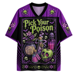 A yellow short-sleeve V-neck t-shirt with a Halloween theme, featuring the word 'MOM' in black dripping letters filled with leopard print, the phrase 'LIKE A ZOMBIE, BUT WITH KIDS' in a black banner, spiderwebs, bats, and stars on a white background.
