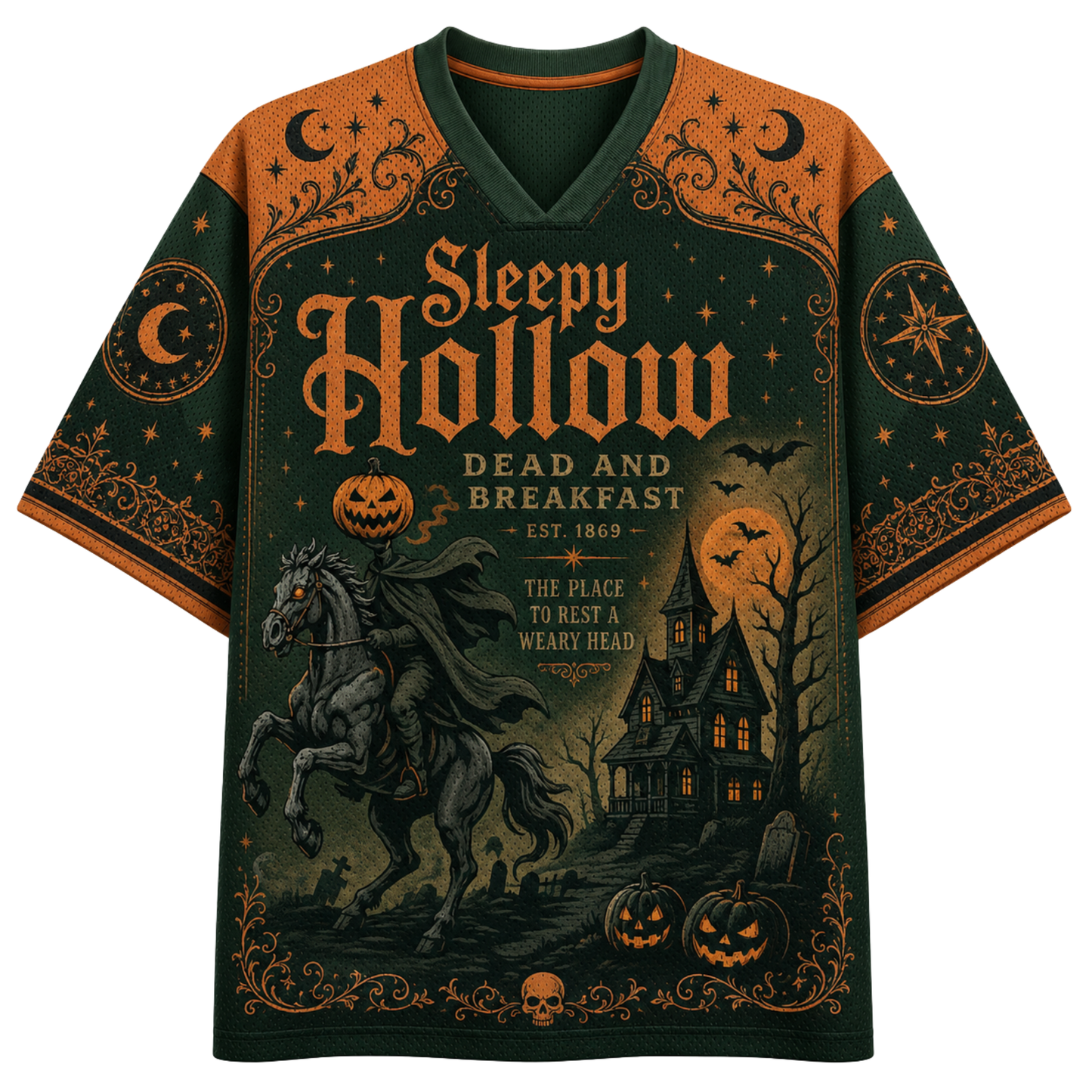 A short-sleeve V-neck graphic shirt with a Halloween theme. The design features the text 'GROWING A LITTLE Pumpkin' in black and orange script over a large pumpkin illustration with baby footprints inside, surrounded by autumn leaves, flowers, ghosts, and bats.