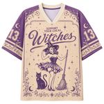 A Halloween-themed short-sleeve V-neck t-shirt with a dark green and orange color scheme. The front features a graphic of a black horse, a haunted house under a full moon, jack-o'-lanterns, and gothic text reading 'Sleepy Hollow Dead and Breakfast'.