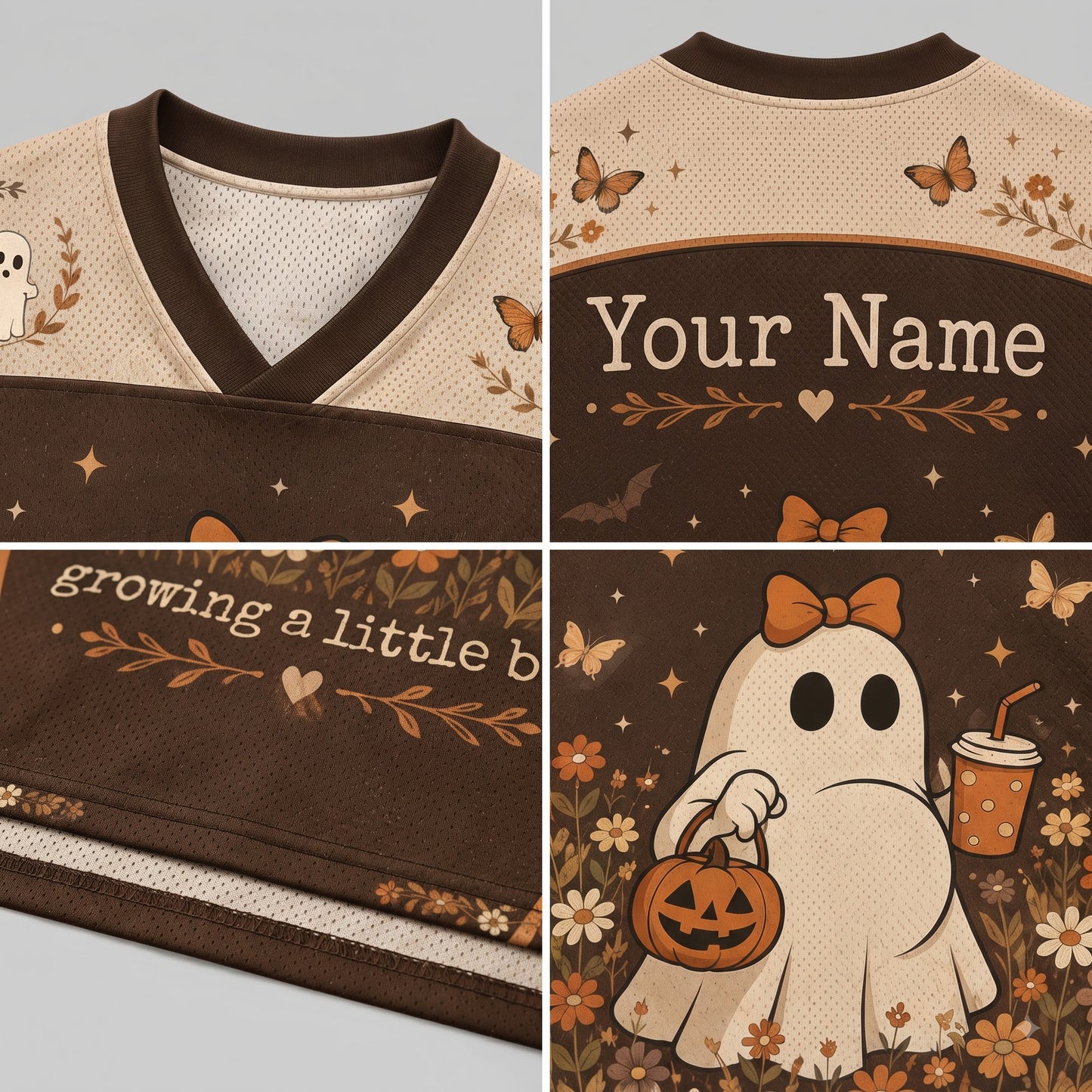 Chaotic Mom Growing A Little Boo Floral Ghost Brown Mesh Jersey