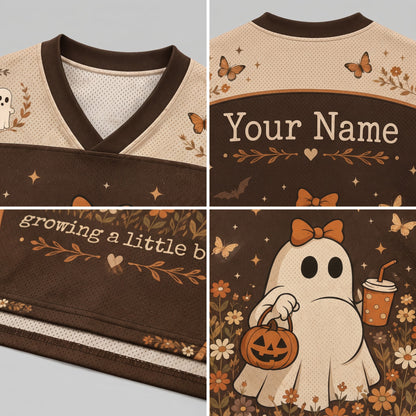 Chaotic Mom Growing A Little Boo Floral Ghost Brown Mesh Jersey