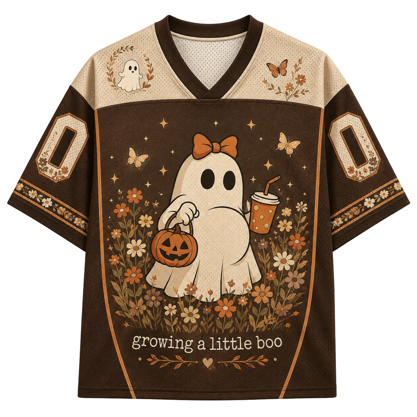 Chaotic Mom Growing A Little Boo Floral Ghost Brown Mesh Jersey
