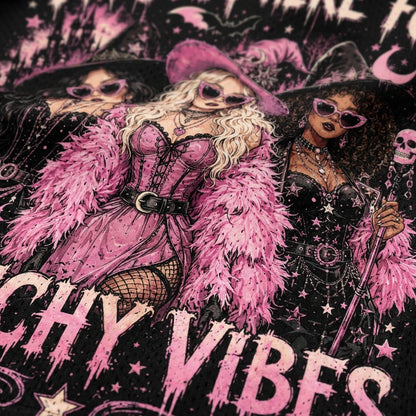 I'm Just Here For The Hocus Pocus Spooky Season Halloween Mesh Jersey - close-up of fabric and witch graphic detail